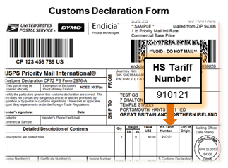 Customs Declaration form printed by DYMO Endicia
